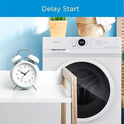 Midea 7KG Front Load Washing Machine with Lunar Dial, 5 Star Rating, 1200 RPM, 15 Programs, Fully Automatic Washer, Digital LED Display, Child Lock, 90Â° Hygiene, Mute Function, White - MF100W70W