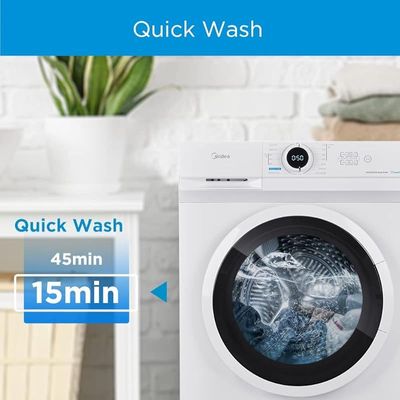 Midea 7KG Front Load Washing Machine with Lunar Dial, 5 Star Rating, 1200 RPM, 15 Programs, Fully Automatic Washer, Digital LED Display, Child Lock, 90Â° Hygiene, Mute Function, White - MF100W70W
