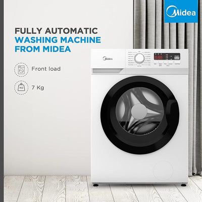 Midea 7KG Front Load Washing Machine, 1400 RPM, 15 Programs, Fully Automatic Washer With Bigger Door, Digital LED Display, Child Lock, Baby Care, Hygiene Pro Functions, 10 Years Motor Warranty, MFN70