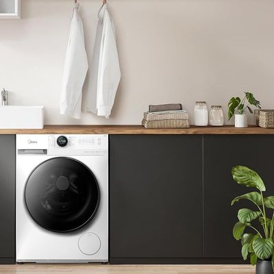 Midea 8/6 KG Smart Washer Dryer With BLDC Inverter Motor, 1400 RPM, Fully Automatic Front Load Washing &amp; Drying Combo, 14 Programs-Quick Wash/Steam Care/Auto Clean, White - MF200D80WBW-GCC