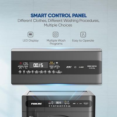 Nikai 10/6 Kg Front Load Washer Dryer with 18 Programs, Fully Automatic washing machine with Energy Saving BLDC Inverter Motor, Touch Panel â€“ One Touch Washing Program, Child Lock - NWM1106FDS