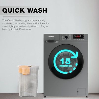 Nikai 7KG 16 Programs Front Load Washer, Steam Wash, 1000 RPM, 4 Star Energy Saving, Fully Automatic Washing Machine, Digital LCD Display, Child Lock, Best for Home &amp; Small Family - NWM701FN9S Silver