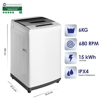 Super General 6 kg fully automatic Top-Loading Washing Machine SGW-621, White, 8 Programs, 680 RPM, efficient Top-Load Washer with Child-Lock, LED Display, 1 Year Warranty