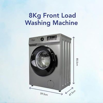 Super General 8 kg Front-Load Washing Machine with Inverter Motor SGW8250NLEDS, 1400 RPM, Energy-Saving, Silver, 23 Programs, 10-Year Motor Warranty