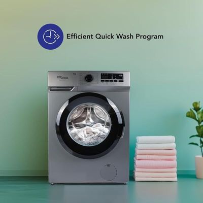 Super General 8 kg Front-Load Washing Machine with Inverter Motor SGW8250NLEDS, 1400 RPM, Energy-Saving, Silver, 23 Programs, 10-Year Motor Warranty