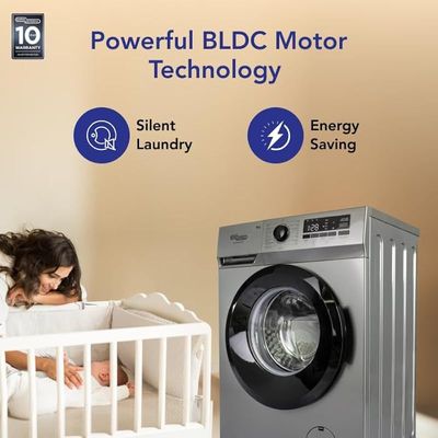 Super General 8 kg Front-Load Washing Machine with Inverter Motor SGW8250NLEDS, 1400 RPM, Energy-Saving, Silver, 23 Programs, 10-Year Motor Warranty