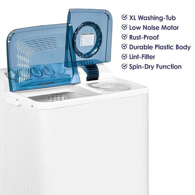 Super General 8 kg Twin-tub Semi-Automatic Washing Machine, White/Blue, efficient Top-Load Washer with Lint Filter, Spin-Dry, SGW-85, 82.7 x 48.5 x 92.5 cm, 1 Year Warranty
