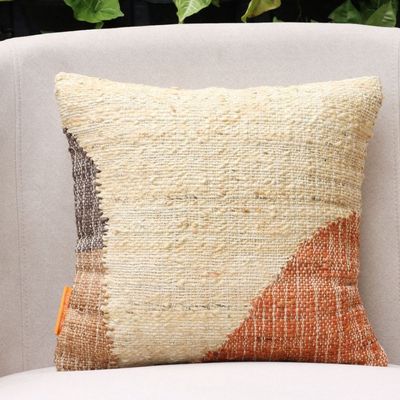 Colorblock Abstract Jute Cushion Cover Handwoven, 40 x 40 cm - Beige