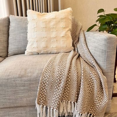 Dessert Check Cotton Cushion Cream Cream 50 x 50 cm - White
