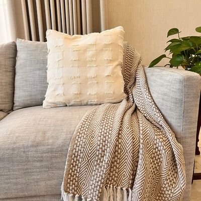 Dessert Check Cotton Cushion Cream Cream 50 x 50 cm - White