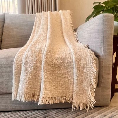 Amal Boucle Throw with Fringe Cream  50" x 70" (130 x 180 cm) - Cream