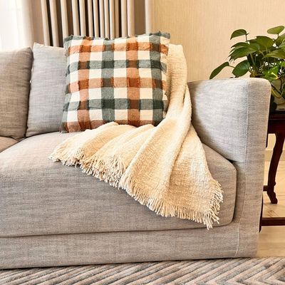 Amal Boucle Throw with Fringe Cream  50" x 70" (130 x 180 cm) - Cream