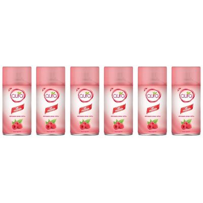 Aura Auto Spray Air Freshner - Rasberry - 250 Ml - Set of 06