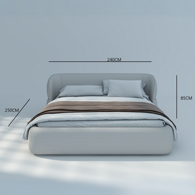Bello Leather Fabric Bed L250 x W240 x H85 - Light Grey