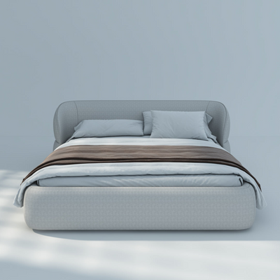 Bello Leather Fabric Bed L250 x W240 x H85 - Light Grey