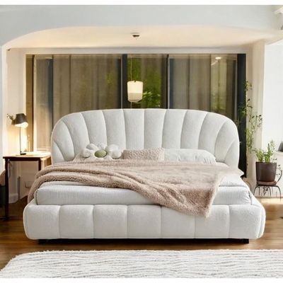 Celeste Boucle Fabric Bed L230 x W220 x H110 - White