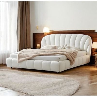 Celeste Boucle Fabric Bed L230 x W220 x H110 - White