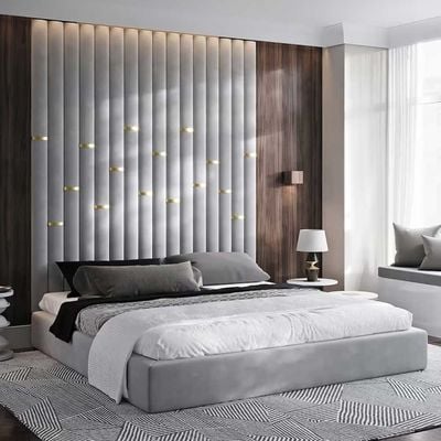 Cloud Comfort Personalized Wall Panel Headboard Bed L215 x W210 x H260 - Light Grey