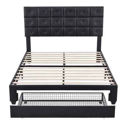 Heavenly Haven Platform Bed and an Upholstered Headboard L215 x W220 x H110 - Black