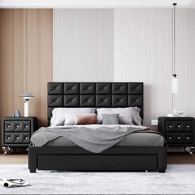 Heavenly Haven Platform Bed and an Upholstered Headboard L215 x W220 x H110 - Black