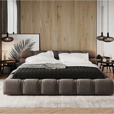 Kujea Platform Linen Fabric Upholstered Bed L230 x W225 x H100 - Black
