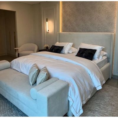 Kustom Wing Bed with Bench L215 x W220 x H110 - White
