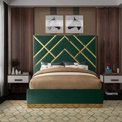 Restful Retreat Luxury Velvet Upholstered Bed L215 x W220 x H150 - Green
