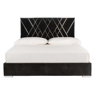Serene Snooze French Velvet Upholstered Bed L215 x W215 x H110 - Black