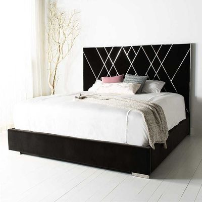 Serene Snooze French Velvet Upholstered Bed L215 x W215 x H110 - Black