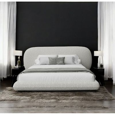Solana Boucle Fabric Bed L235 x W270 x H100 - Light Grey