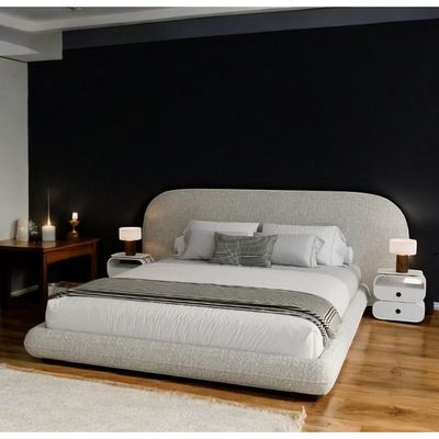 Solana Boucle Fabric Bed L235 x W270 x H100 - Light Grey