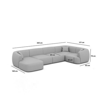 Cabriole Sectional U Shape Sofa L177 x W325 x H75 - Black