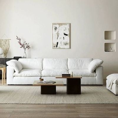 Cloud Waterproof Cotton Linen Fabric Sofa L200 x W300 x H75 - White