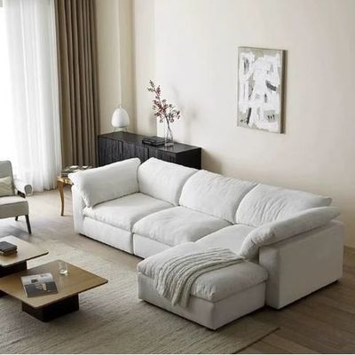 Cloud Waterproof Cotton Linen Fabric Sofa L200 x W300 x H75 - White