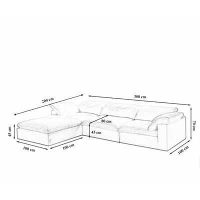 Cloud Waterproof Cotton Linen Fabric Sofa L200 x W300 x H75 - White
