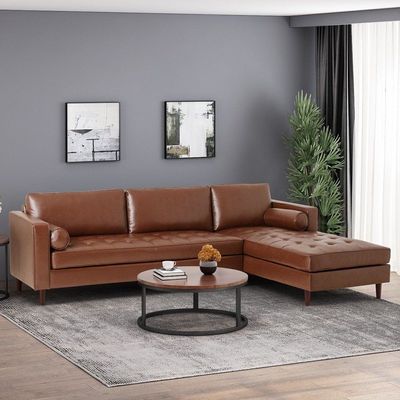 Contemporary Tufted Upholstered Chaise Sectional L-Shape Sofa L175 x W220 x H85 - Brown