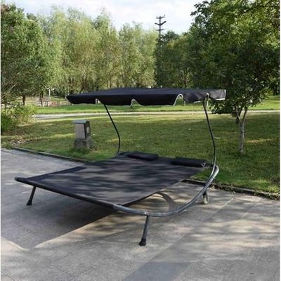 Tidyard Patio Lounge Bed with Canopy and Pillows Oxford Fabric Sun Bed Steel Frame for Pool, Patio, Balcony, Garden, indoor and Outdoor Furniture L170 x W160 x H210 - Black