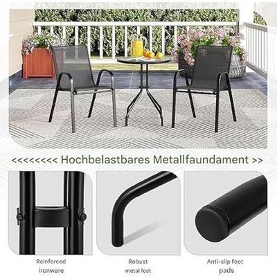 Outdoor Patio Bistro Set – Black Wicker Chairs & Round Table for Elegant and Comfortable Small Space Dining, Relaxation, and Outdoor Enjoyment L72 x W59 x H93 - Black