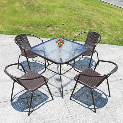 Dining Set 5 Piece Outdoor Furniture Patio Dining Table and Chair Balcony Dinner Table Dinner Chair Poly Rattan Anthracite & Grey L52 x W44 x H70 - Grey