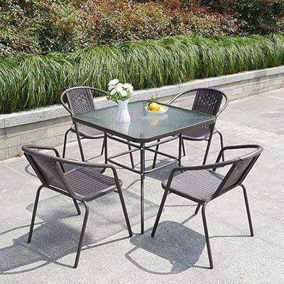 Dining Set 5 Piece Outdoor Furniture Patio Dining Table and Chair Balcony Dinner Table Dinner Chair Poly Rattan Anthracite & Grey L52 x W44 x H70 - Grey