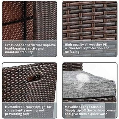 Kustom Deco 3-Piece Patio Bistro Set, Woven Rattan Furniture with Round Glass Table, 2 Cushioned Chairs, Brown L65 x W65 x H75 - Brown