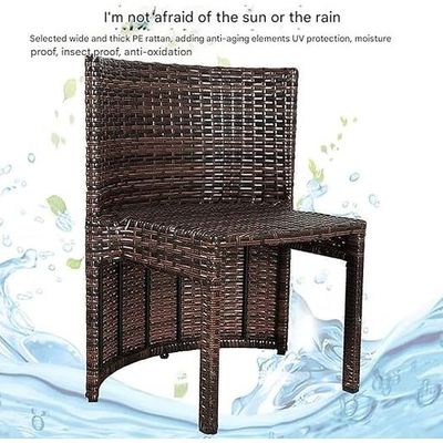 Kustom Deco 3-Piece Patio Bistro Set, Woven Rattan Furniture with Round Glass Table, 2 Cushioned Chairs, Brown L65 x W65 x H75 - Brown