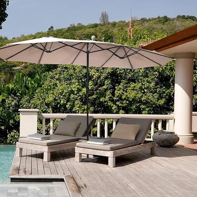 Kustom Deco Extra Large Patio Umbrella with Base, 4.5 m Double-Sided, Beige, with Metal Stand for Outdoor Garden L457 x W457 x H198 - Beige