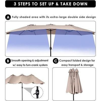 Kustom Deco Extra Large Patio Umbrella with Base, 4.5 m Double-Sided, Beige, with Metal Stand for Outdoor Garden L457 x W457 x H198 - Beige