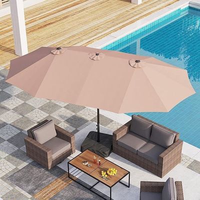 Kustom Deco Extra Large Patio Umbrella with Base, 4.5 m Double-Sided, Beige, with Metal Stand for Outdoor Garden L457 x W457 x H198 - Beige