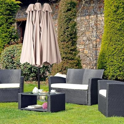 Kustom Deco Extra Large Patio Umbrella with Base, 4.5 m Double-Sided, Beige, with Metal Stand for Outdoor Garden L457 x W457 x H198 - Beige