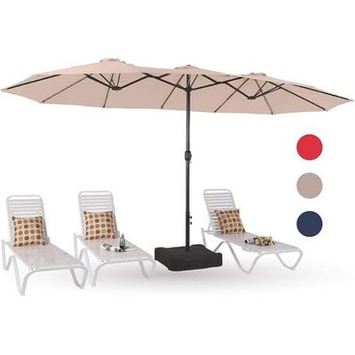 Kustom Deco Extra Large Patio Umbrella with Base, 4.5 m Double-Sided, Beige, with Metal Stand for Outdoor Garden L457 x W457 x H198 - Beige