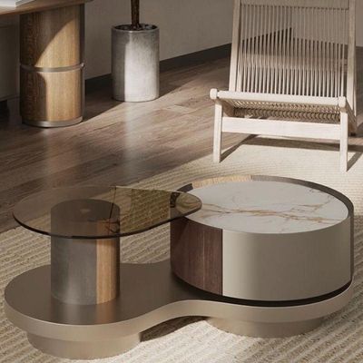 Coffee Table Two Piece Wood and Glass 130cm