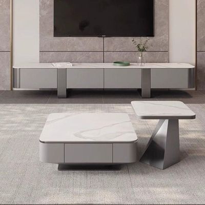 Coffee And TV Tables Set 200cm White and Grey