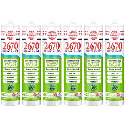 Asmaco 2670 Silicone Sealant - Clear - 280 Ml - Set of 06